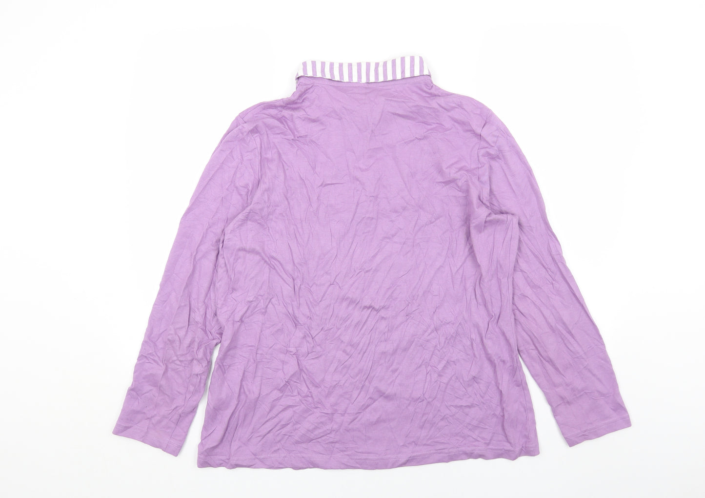 Damart Womens Purple Cotton Basic T-Shirt Size L Collared