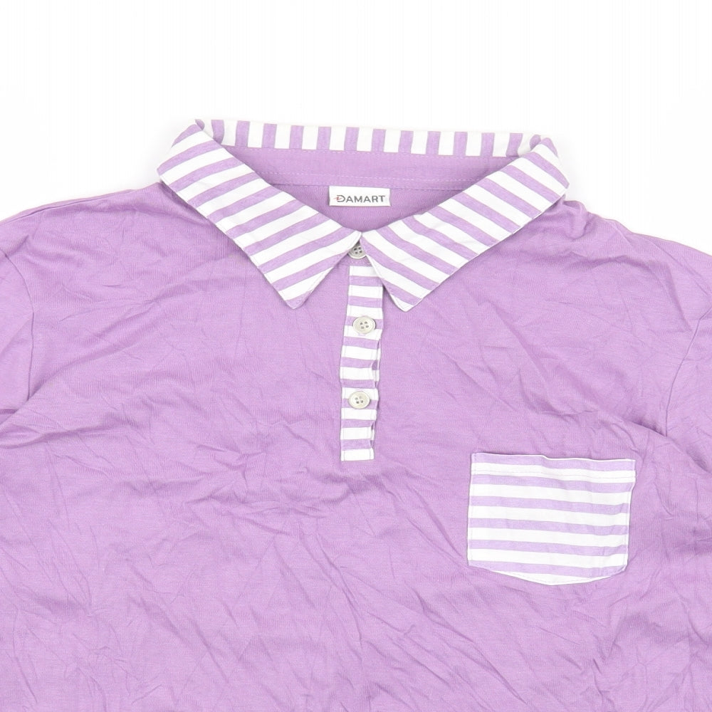 Damart Womens Purple Cotton Basic T-Shirt Size L Collared