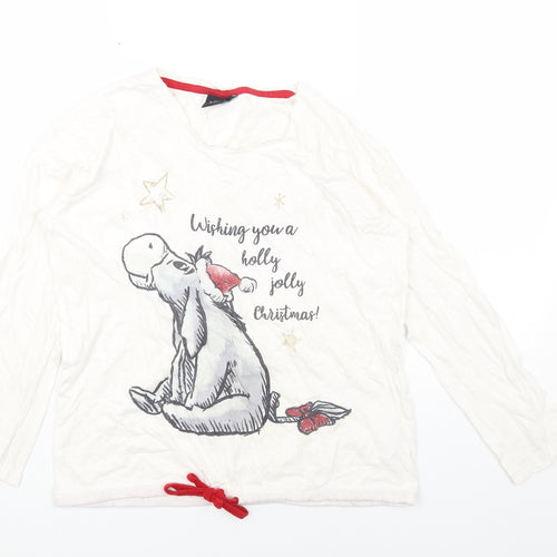 Winnie the Pooh Womens White Coir Basic T-Shirt Size M Round Neck - Eeyore Christmas