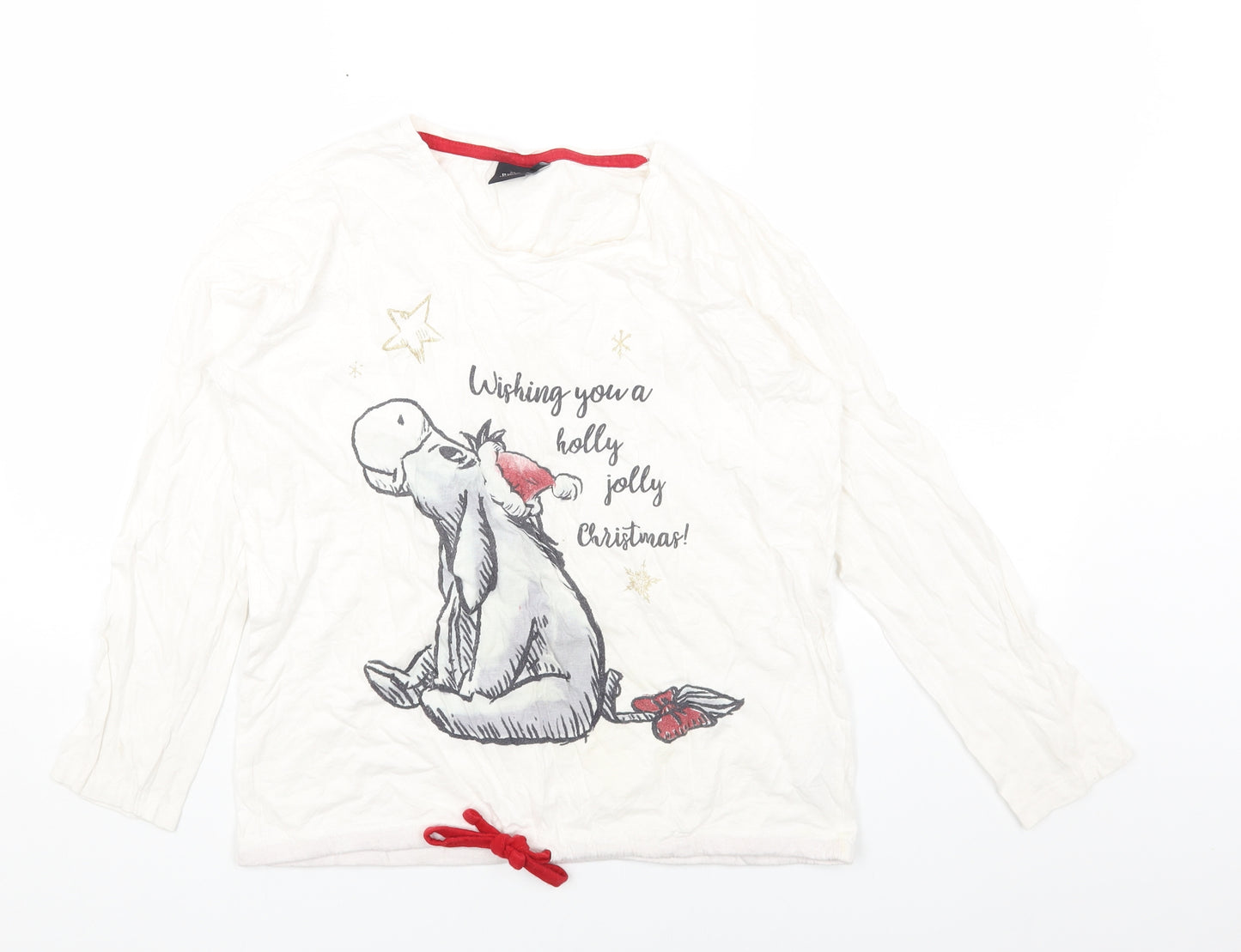 Winnie the Pooh Womens White Coir Basic T-Shirt Size M Round Neck - Eeyore Christmas
