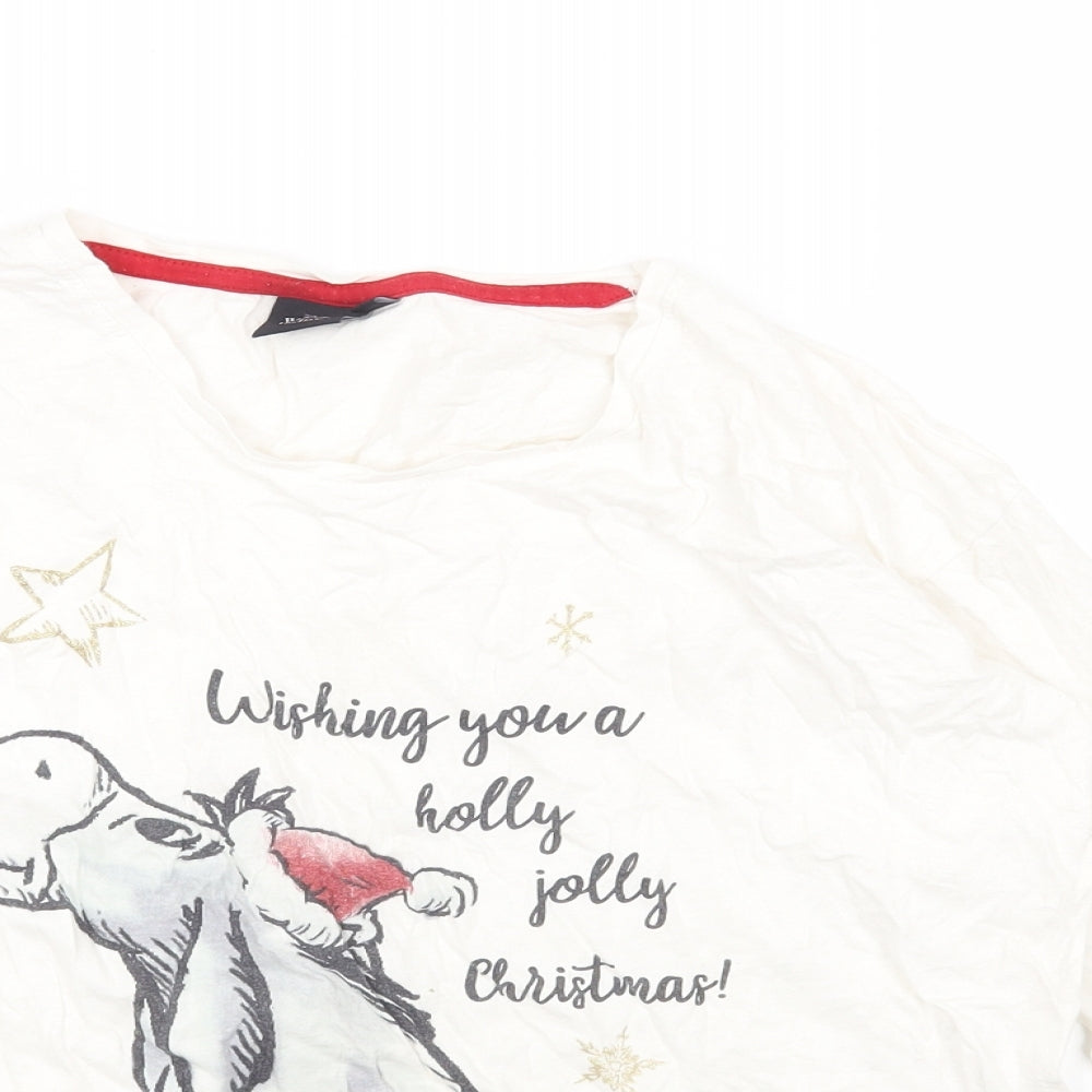 Winnie the Pooh Womens White Coir Basic T-Shirt Size M Round Neck - Eeyore Christmas