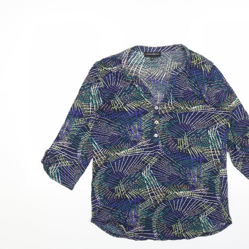CodeCodeCode Womens Blue Geometric Viscose Basic Blouse Size L V-Neck