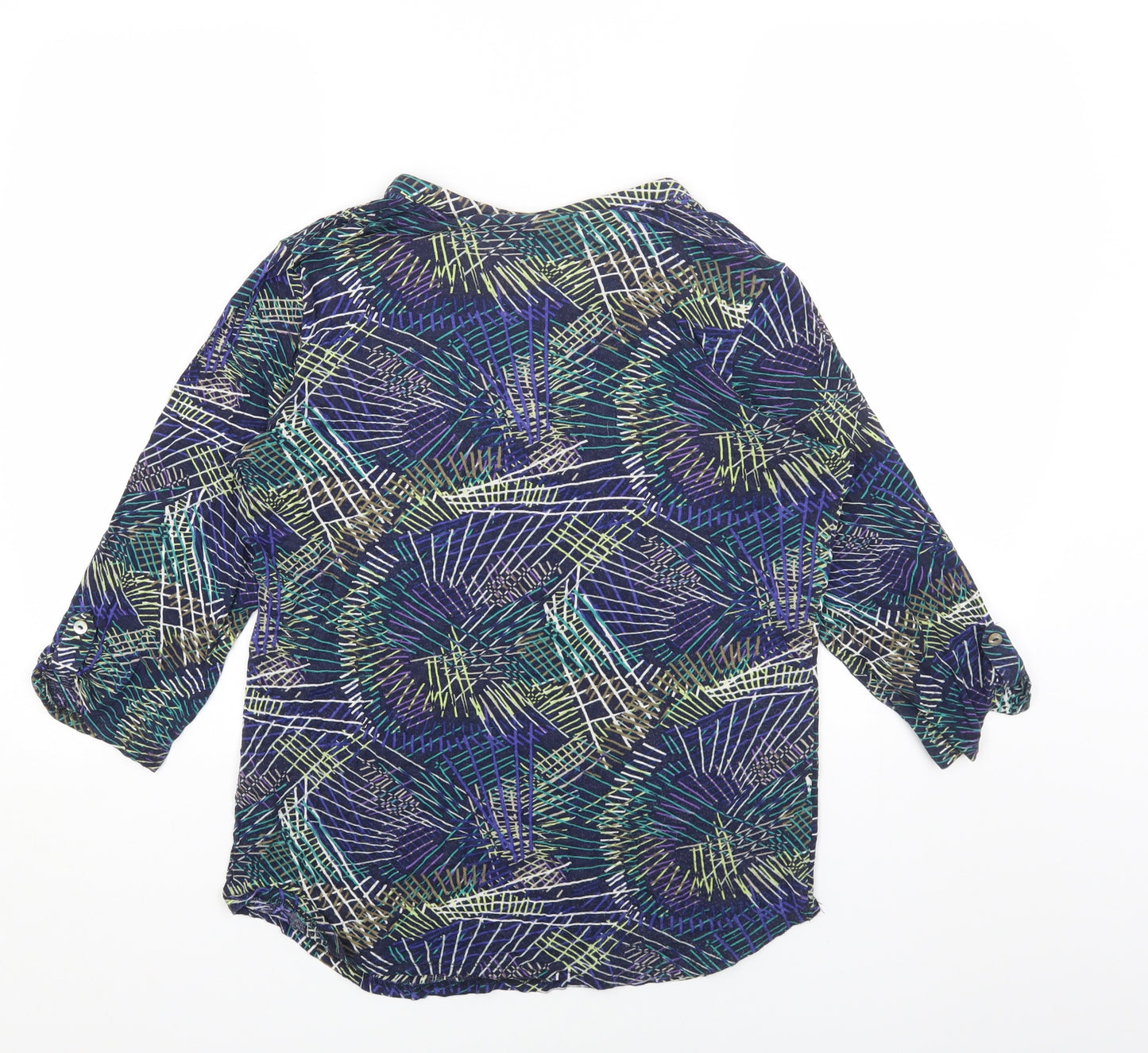 CodeCodeCode Womens Blue Geometric Viscose Basic Blouse Size L V-Neck