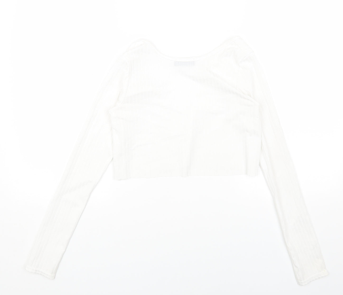 PRETTYLITTLETHING Womens White Polyester Cropped Blouse Size 8 V-Neck - Ribbed