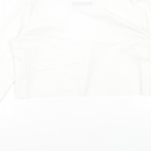 PRETTYLITTLETHING Womens White Polyester Cropped Blouse Size 8 V-Neck - Ribbed