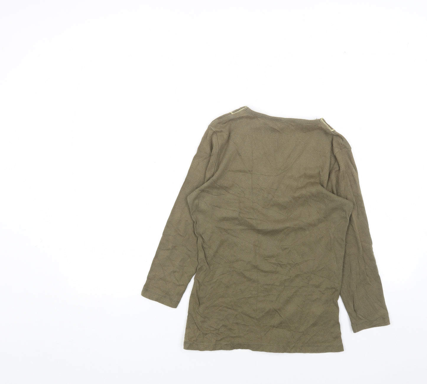 Papaya Womens Green Cotton Basic Blouse Size 10 V-Neck
