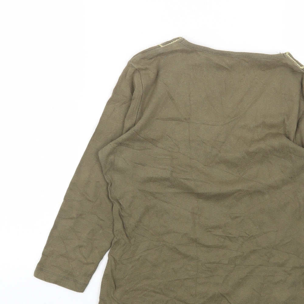 Papaya Womens Green Cotton Basic Blouse Size 10 V-Neck