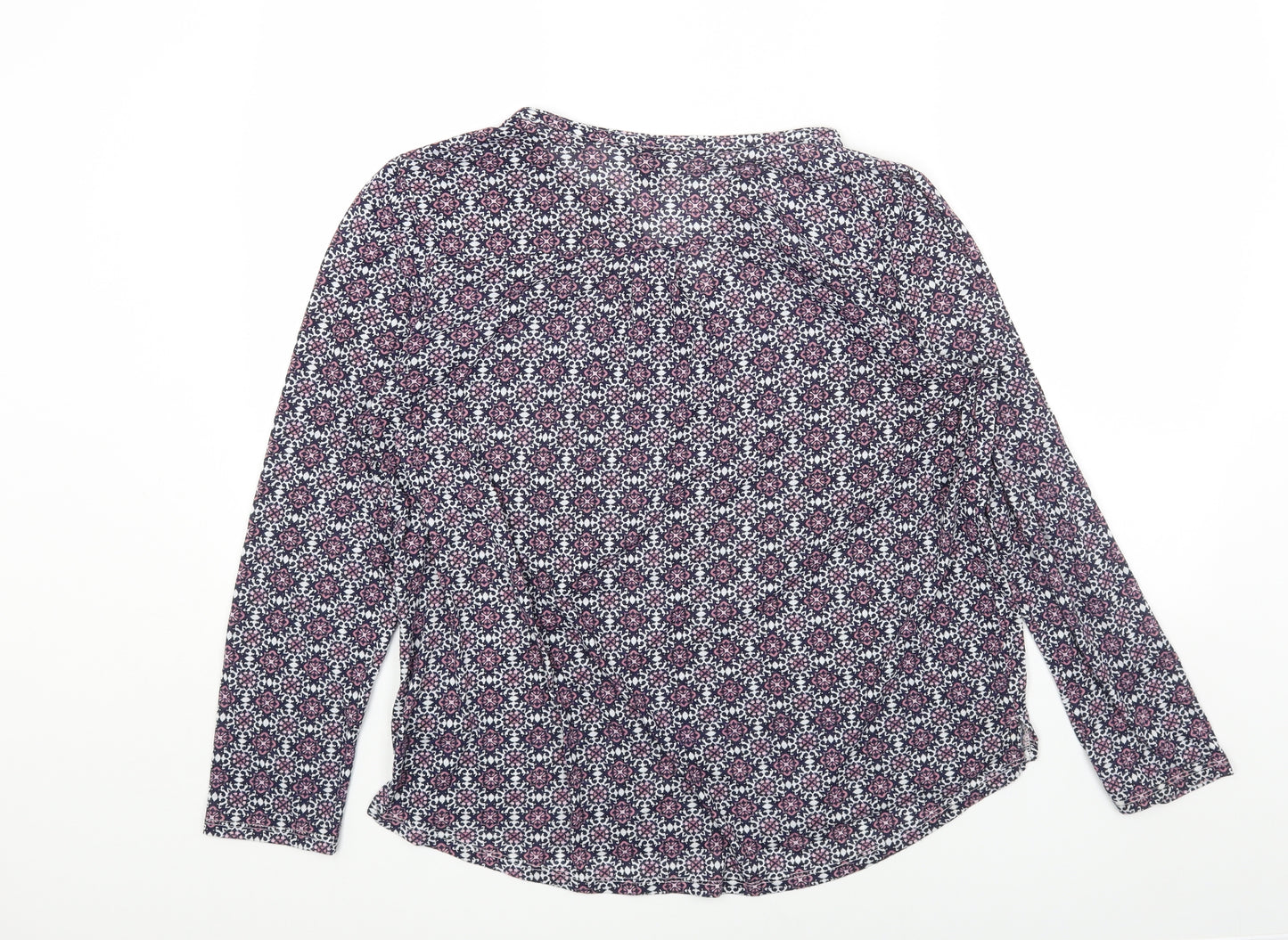 H&M Womens Blue Geometric Polyester Basic Blouse Size L V-Neck