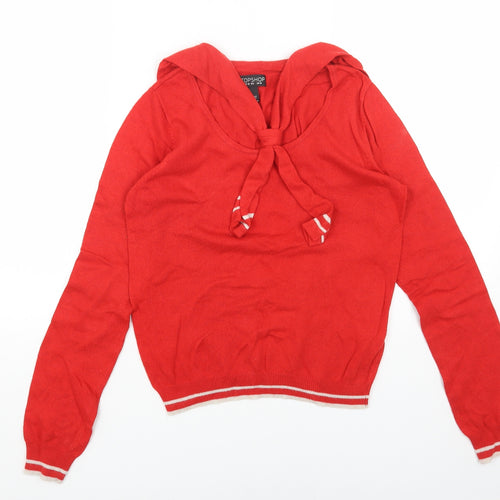 Topshop Womens Red Round Neck Striped Acrylic Pullover Jumper Size 10