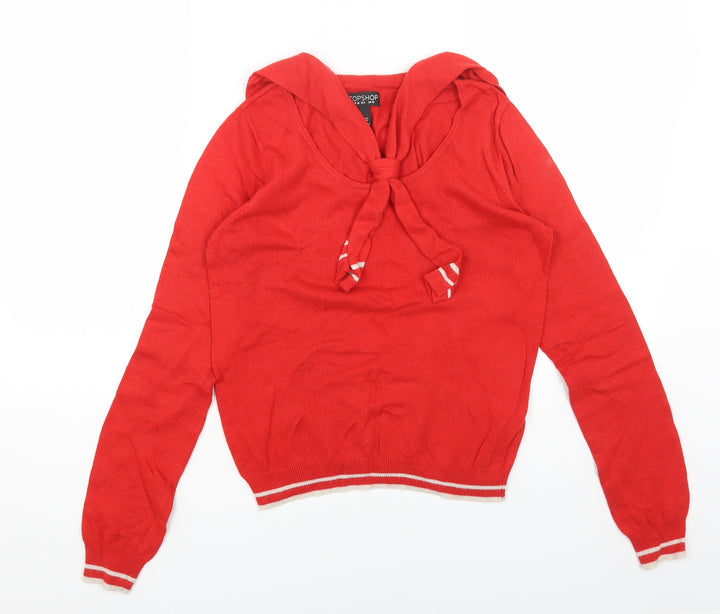 Topshop Womens Red Round Neck Striped Acrylic Pullover Jumper Size 10