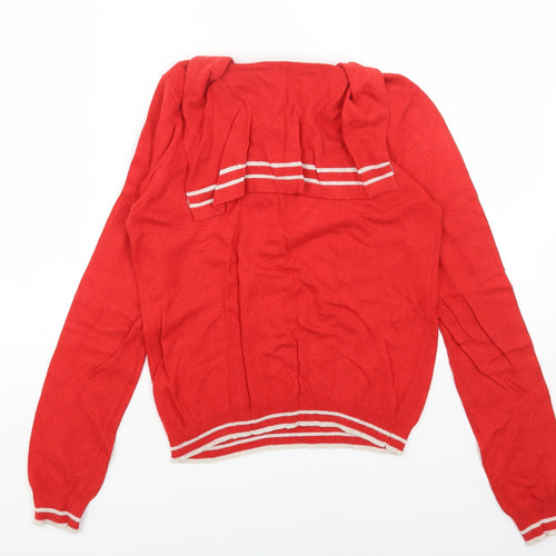 Topshop Womens Red Round Neck Striped Acrylic Pullover Jumper Size 10