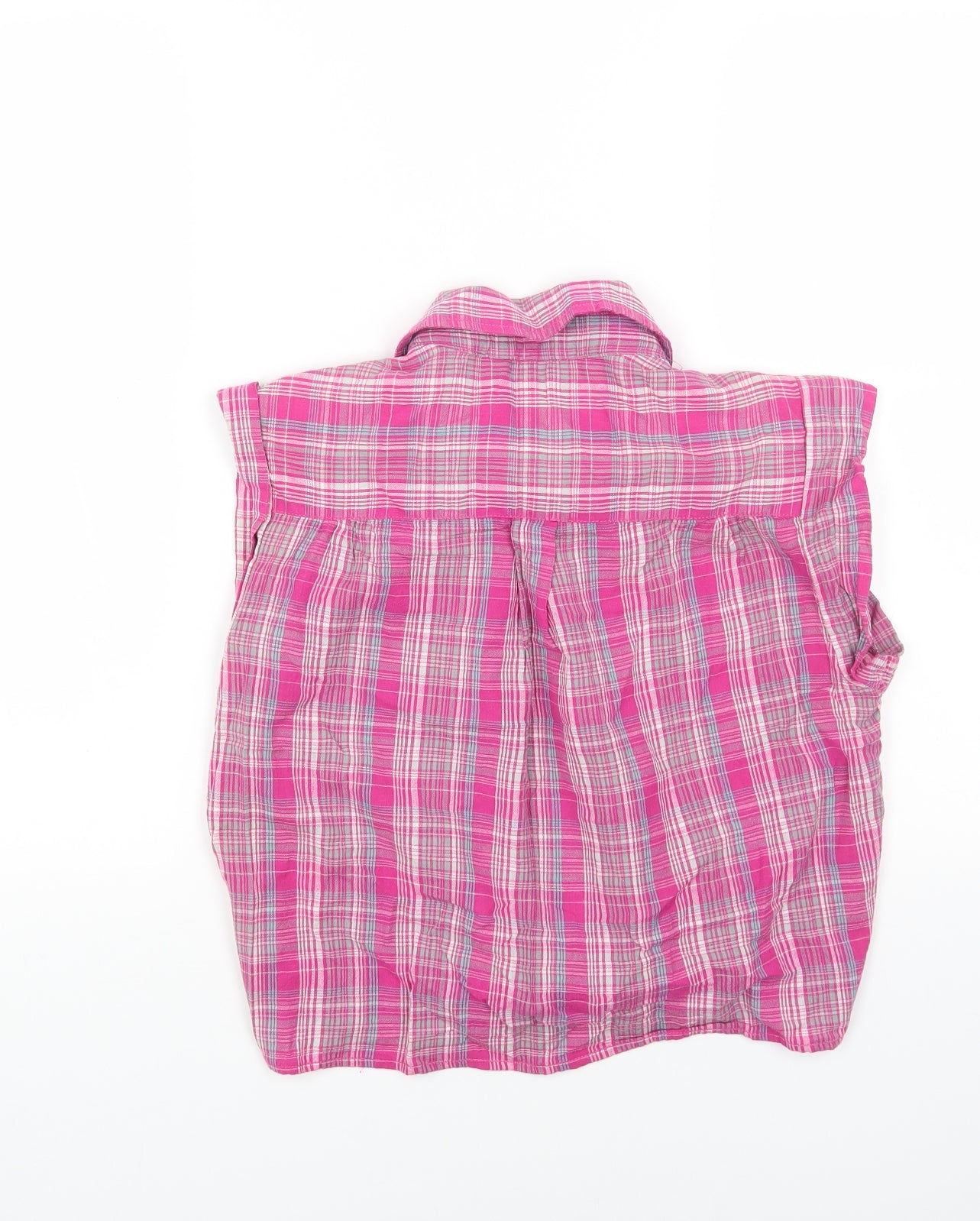 Select Womens Pink Plaid Cotton Cropped Button-Up Size 16 Collared - Tie Front