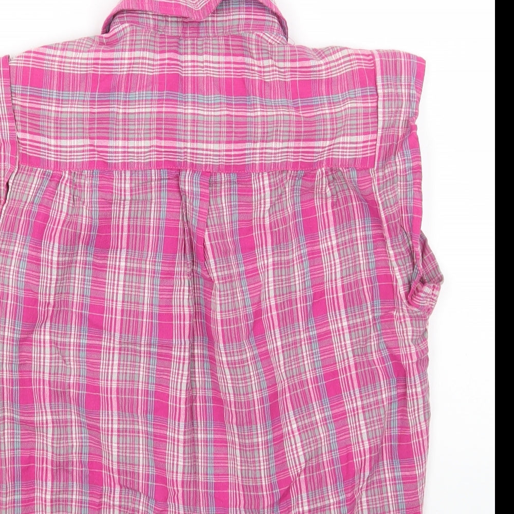 Select Womens Pink Plaid Cotton Cropped Button-Up Size 16 Collared - Tie Front