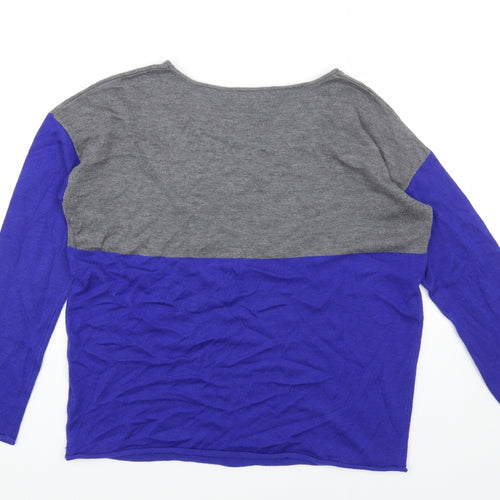 Splendid Womens Grey Round Neck Striped Acrylic Pullover Jumper Size L