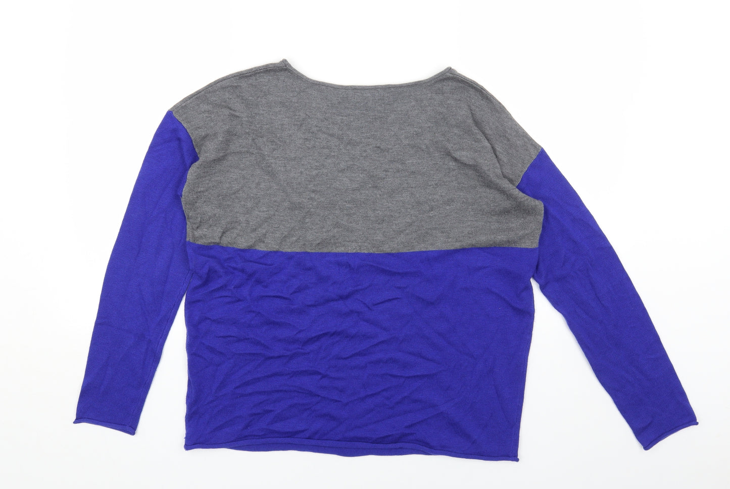 Splendid Womens Grey Round Neck Striped Acrylic Pullover Jumper Size L