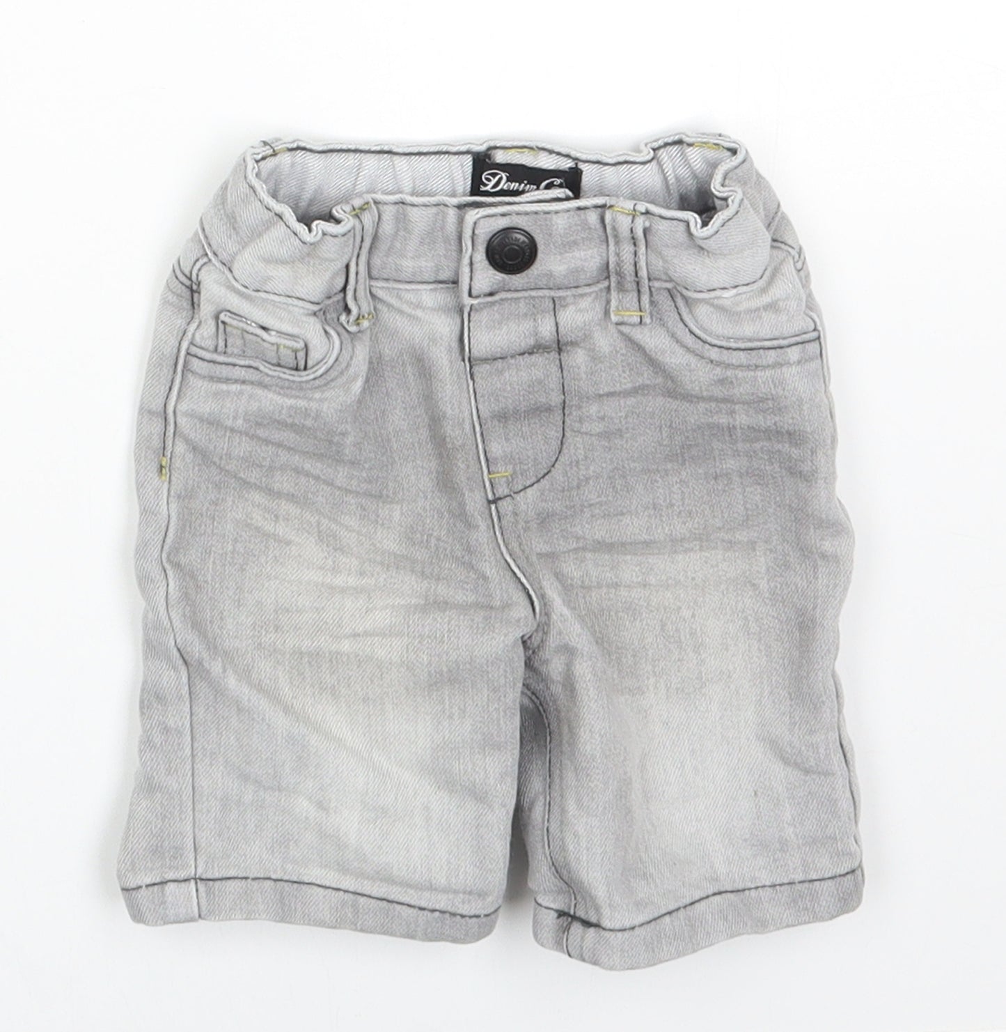 Denim & Co. Boys Grey Cotton Cropped Trousers Size 6-9 Months Snap