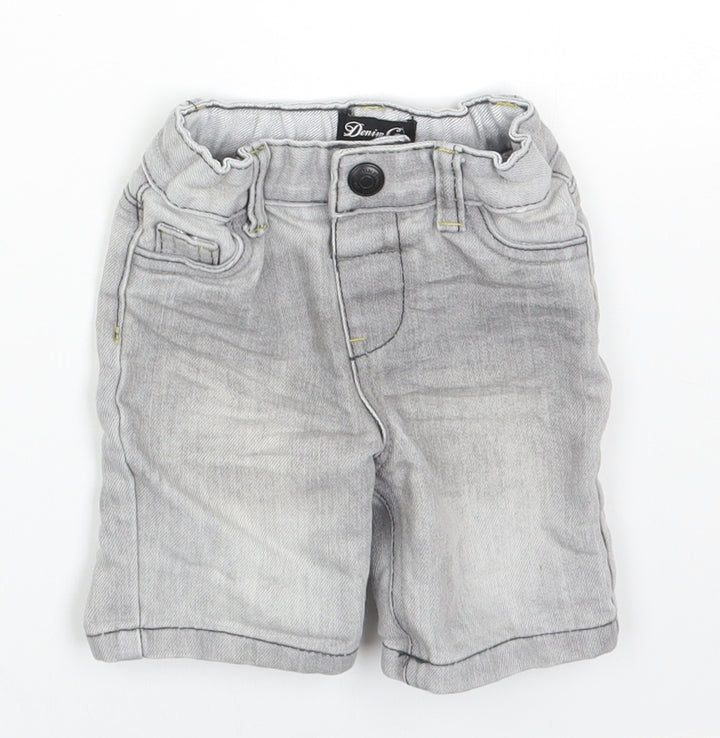 Denim & Co. Boys Grey Cotton Cropped Trousers Size 6-9 Months Snap