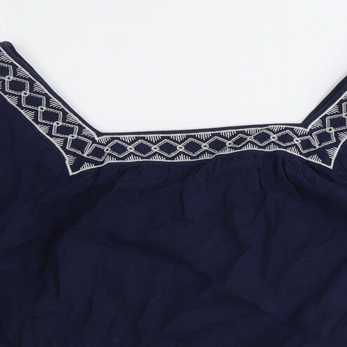 Marks and Spencer Womens Blue Geometric Flax Basic T-Shirt Size 6 Square Neck