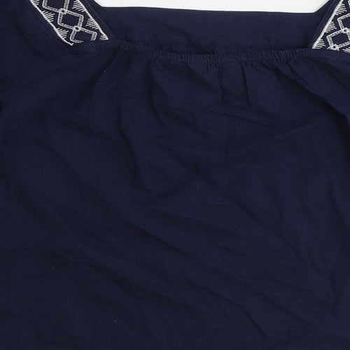 Marks and Spencer Womens Blue Geometric Flax Basic T-Shirt Size 6 Square Neck