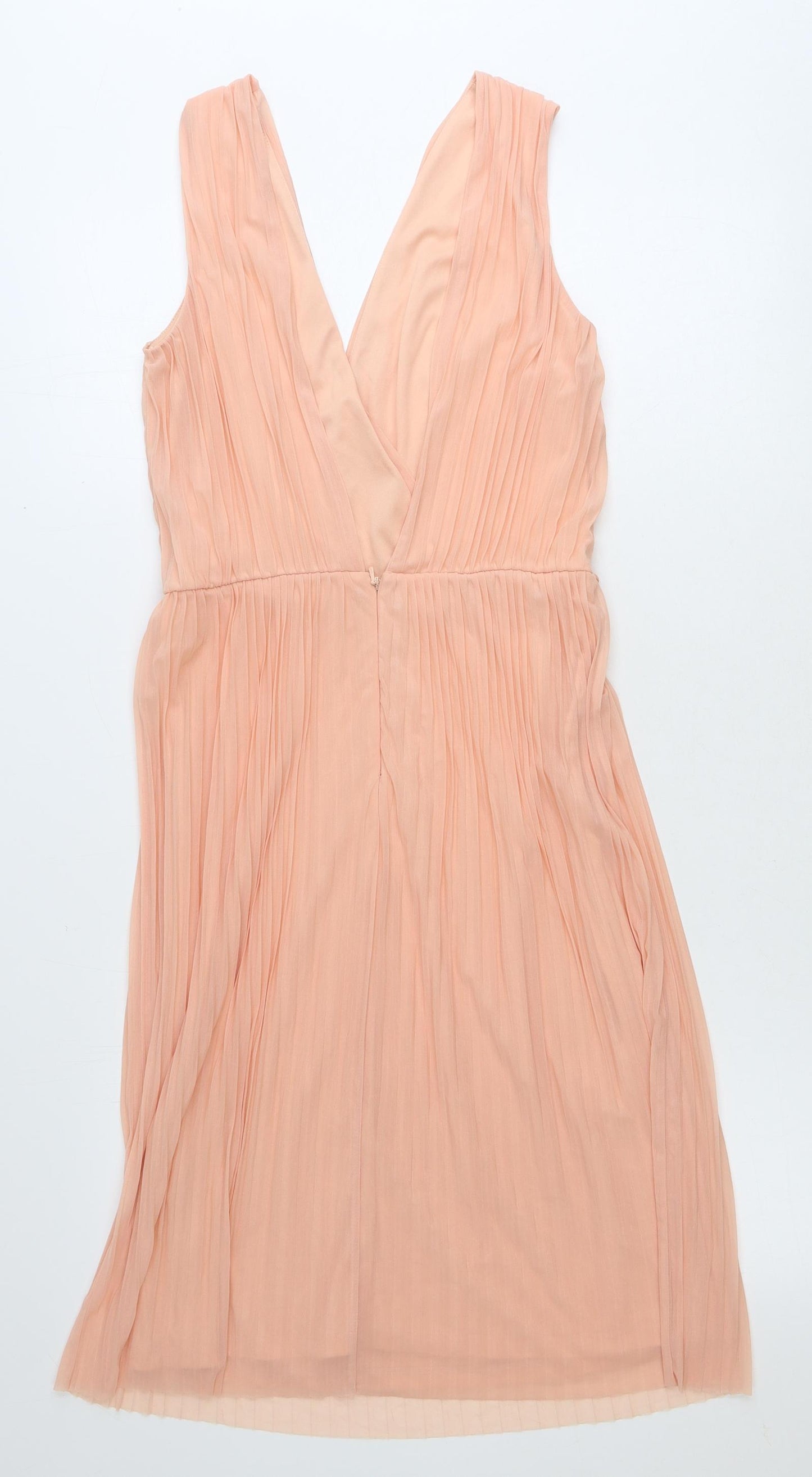 Miss Selfridge Womens Pink Polyester Fit & Flare Size 8 V-Neck Zip