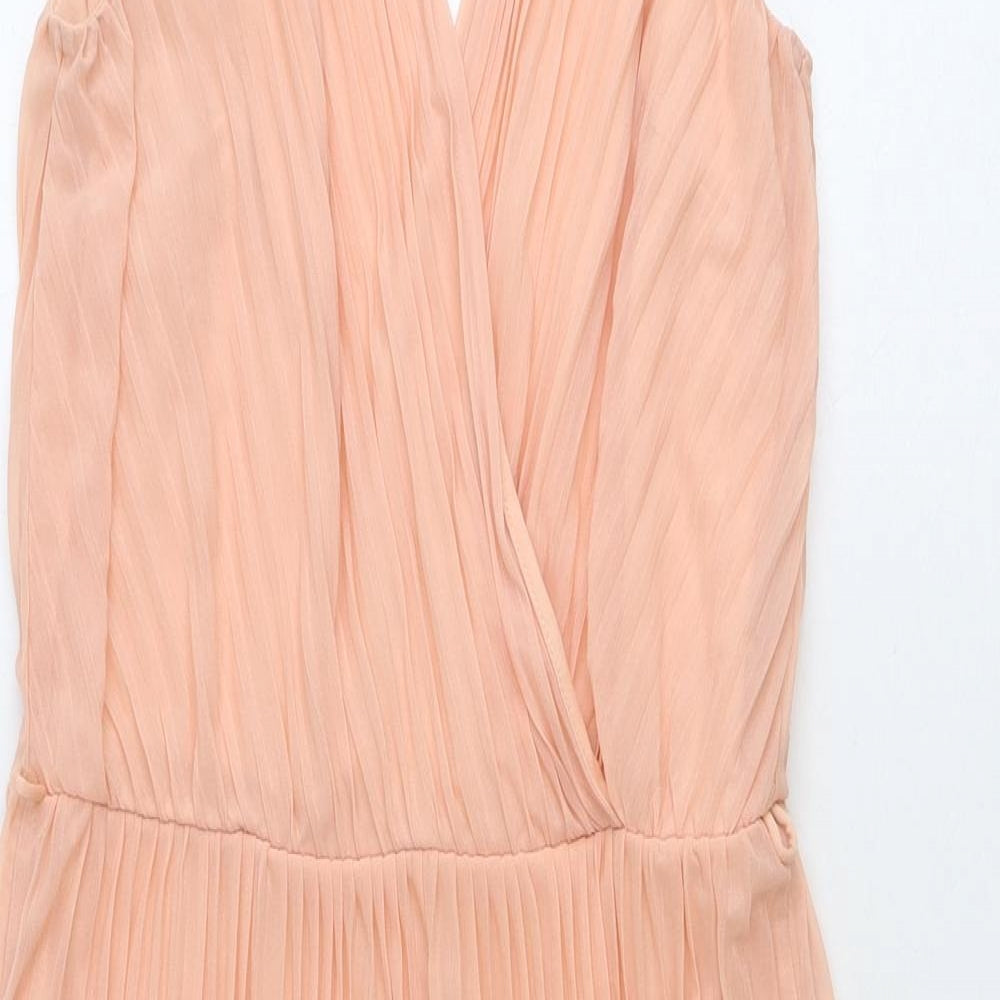 Miss Selfridge Womens Pink Polyester Fit & Flare Size 8 V-Neck Zip