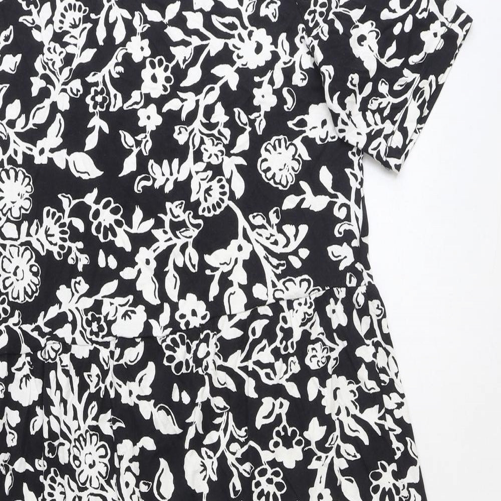 Marks and Spencer Womens Black Floral Viscose A-Line Size 16 Round Neck Pullover