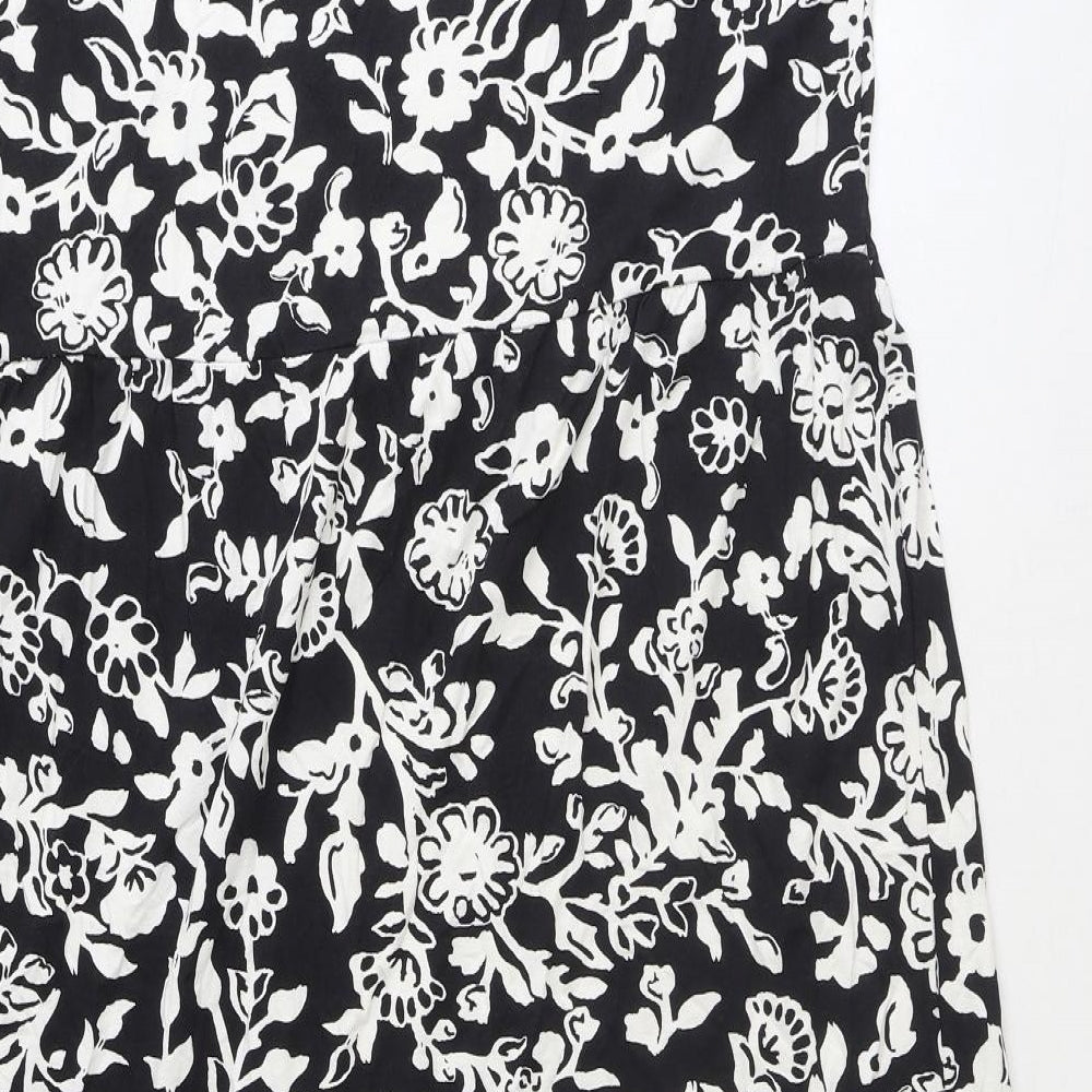 Marks and Spencer Womens Black Floral Viscose A-Line Size 16 Round Neck Pullover