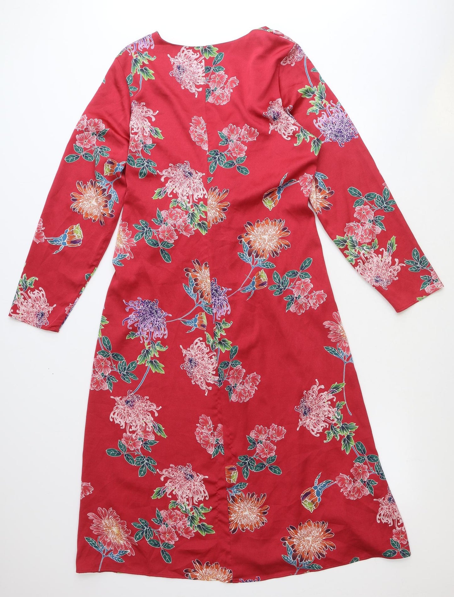 Marks and Spencer Womens Red Floral Polyester Wrap Dress Size 16 V-Neck Tie