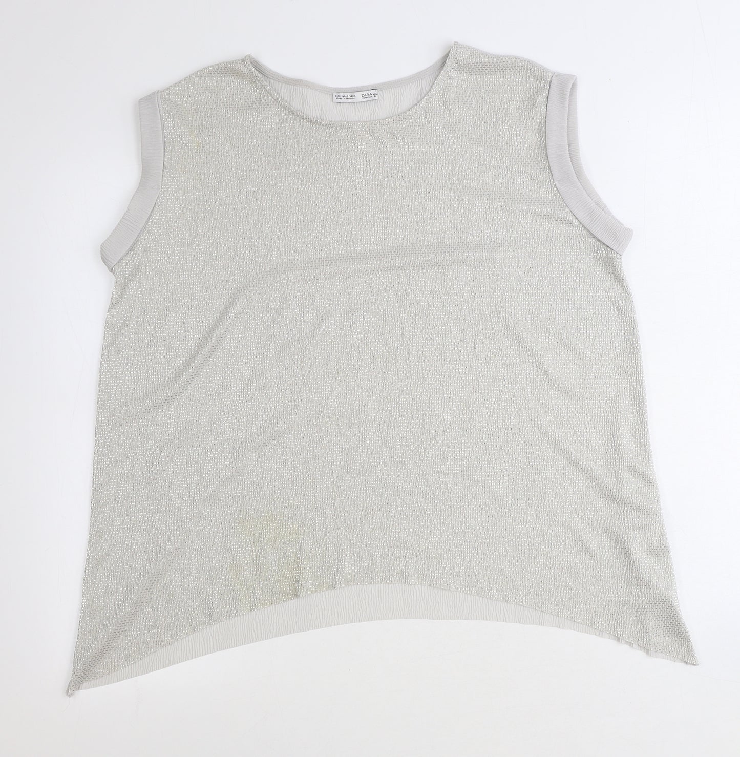 Zara Womens Silver Polyester Basic T-Shirt Size S Round Neck