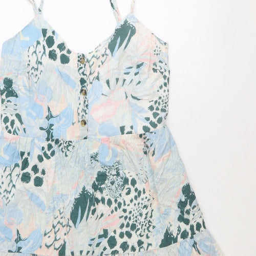 Oasis Womens Blue Floral Viscose Slip Dress Size 12 V-Neck Tie - Tiered