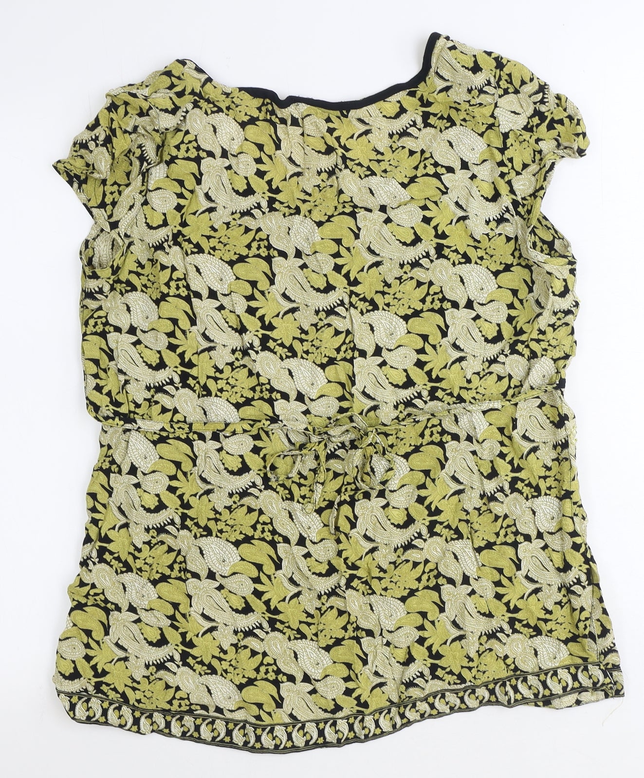 BM Womens Gold Geometric Viscose Basic T-Shirt Size 16 Round Neck