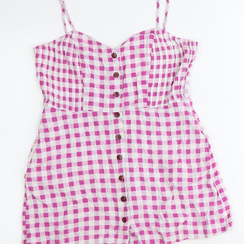 Zara Womens Pink Gingham Viscose Playsuit One-Piece Size L Zip