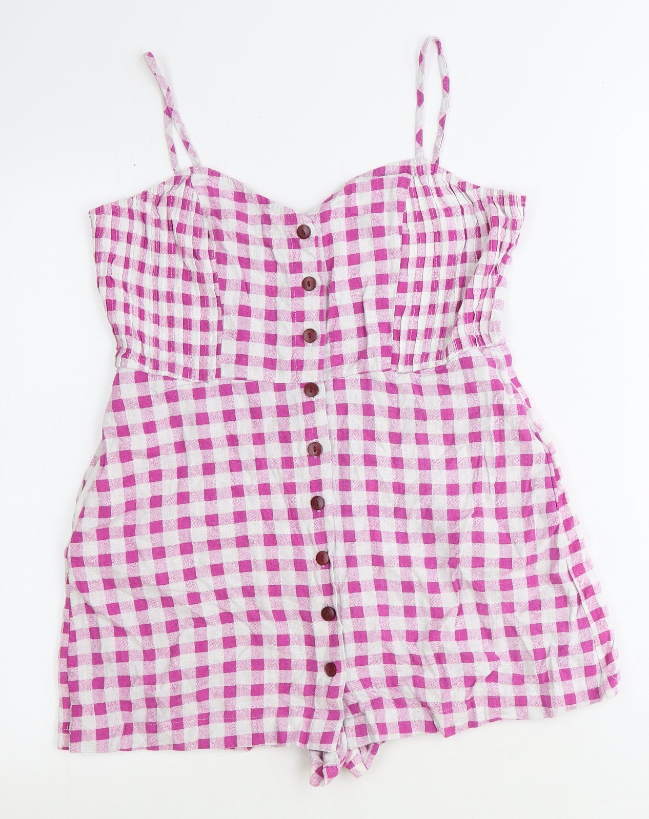 Zara Womens Pink Gingham Viscose Playsuit One-Piece Size L Zip
