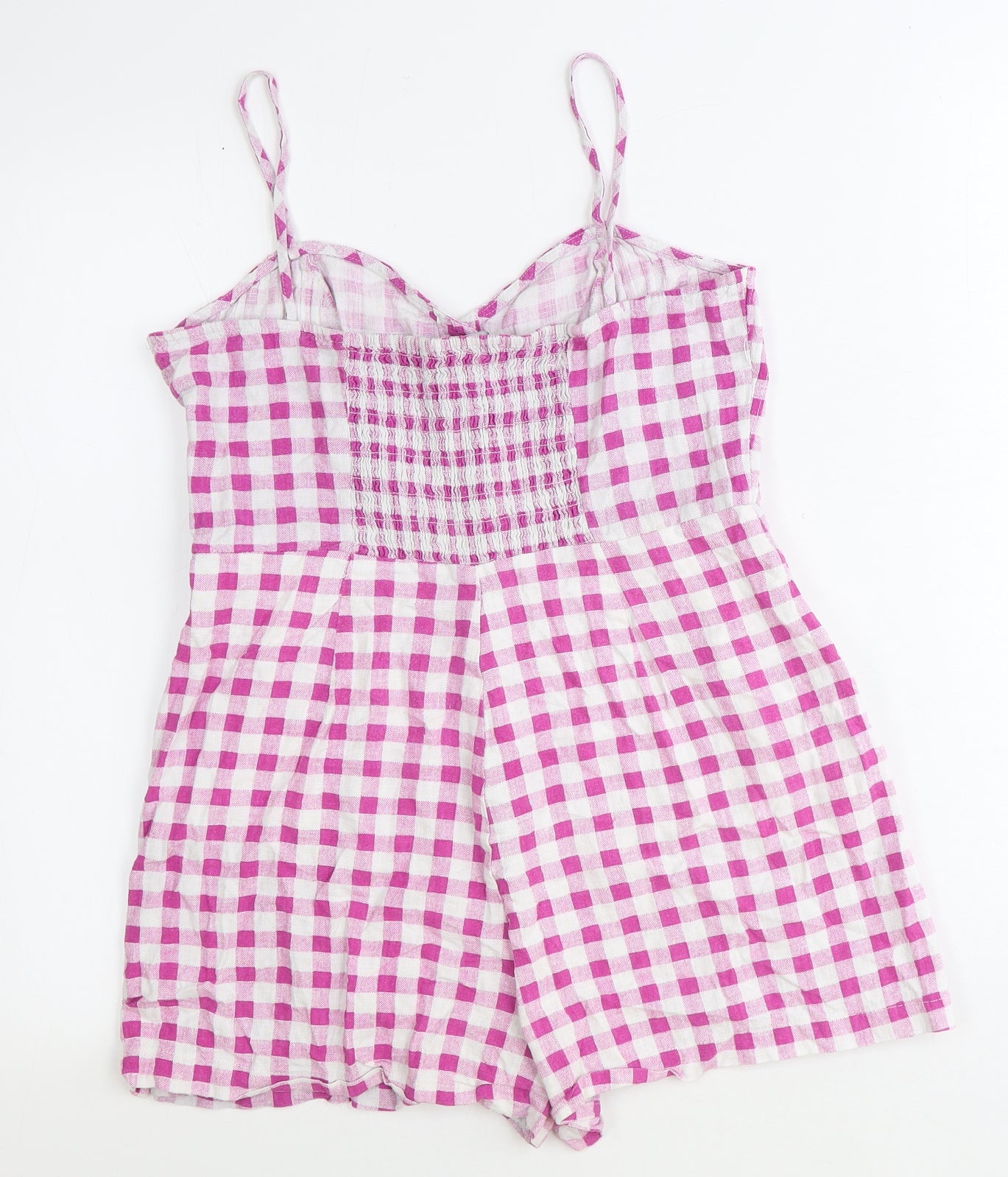 Zara Womens Pink Gingham Viscose Playsuit One-Piece Size L Zip