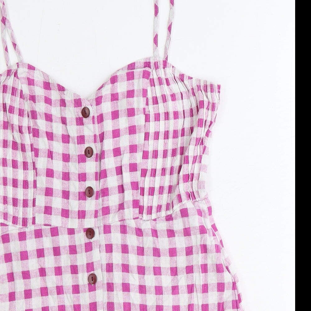 Zara Womens Pink Gingham Viscose Playsuit One-Piece Size L Zip