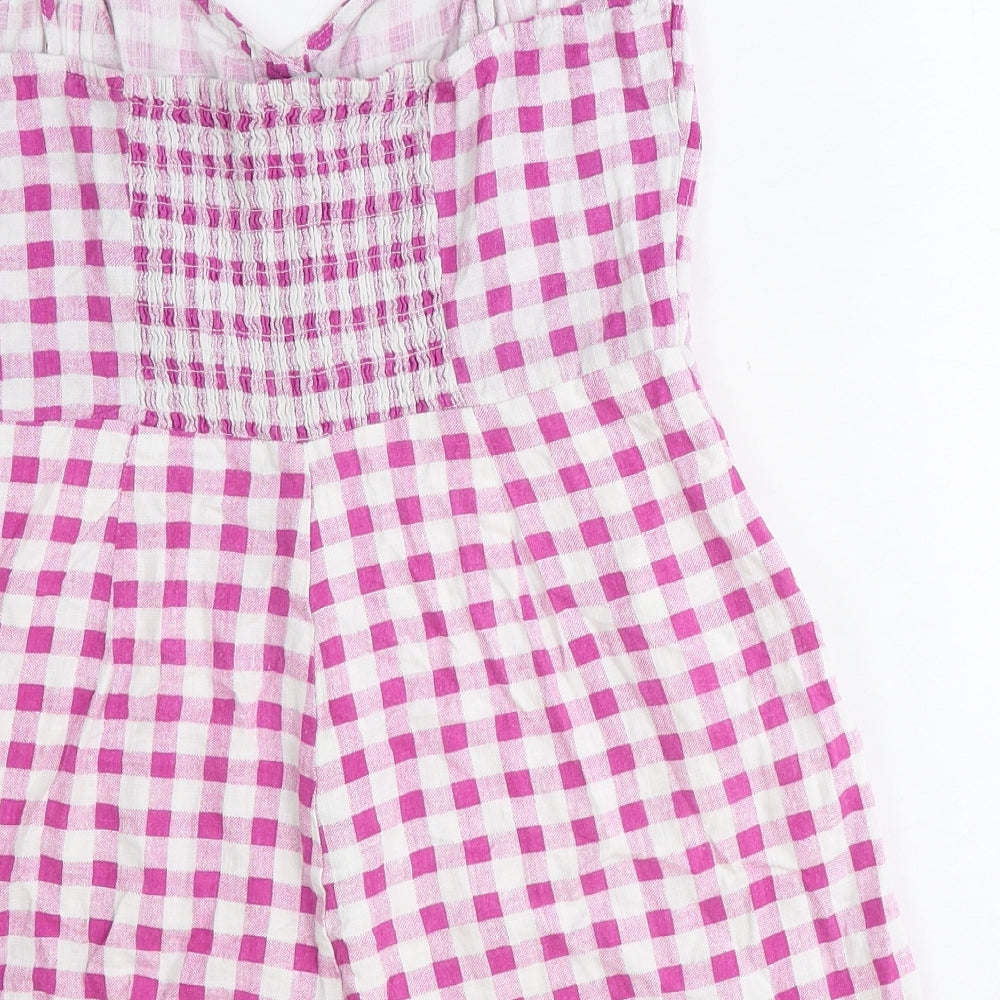 Zara Womens Pink Gingham Viscose Playsuit One-Piece Size L Zip