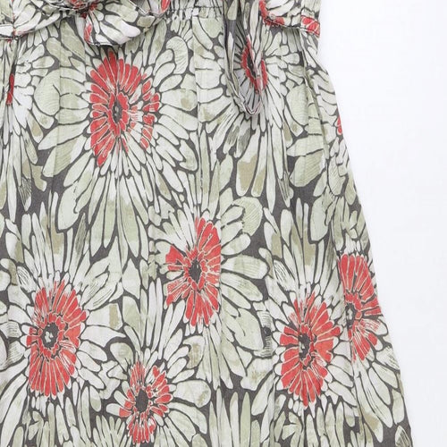 Debenhams Womens Green Floral 100% Cotton A-Line Size 16 V-Neck Button
