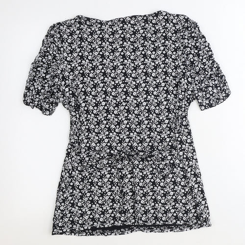 Debenhams Womens Black Floral Viscose Basic T-Shirt Size 18 Scoop Neck