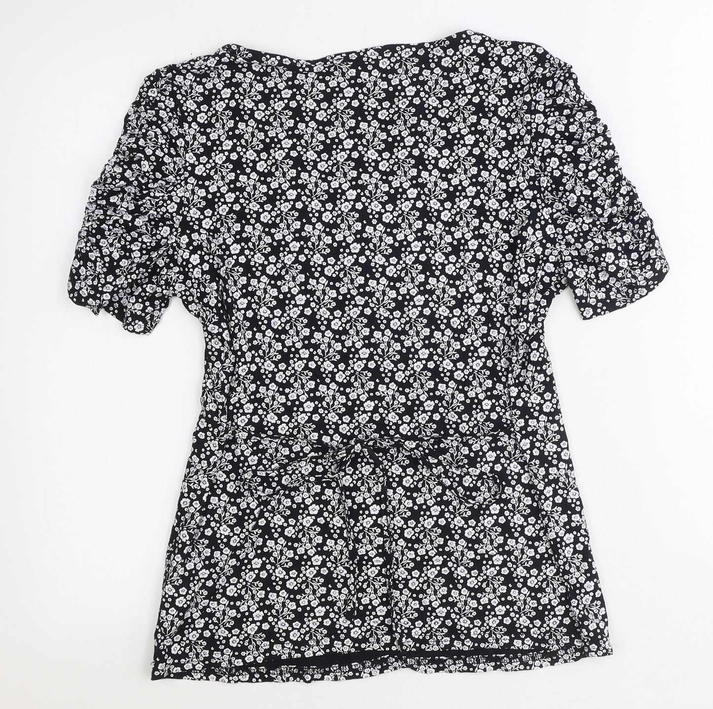 Debenhams Womens Black Floral Viscose Basic T-Shirt Size 18 Scoop Neck