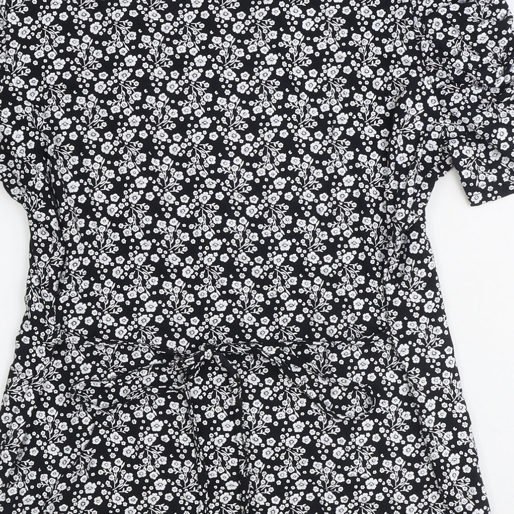 Debenhams Womens Black Floral Viscose Basic T-Shirt Size 18 Scoop Neck