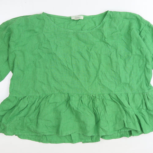 CROSSLEY Womens Green Flax Cropped Blouse Size S Round Neck