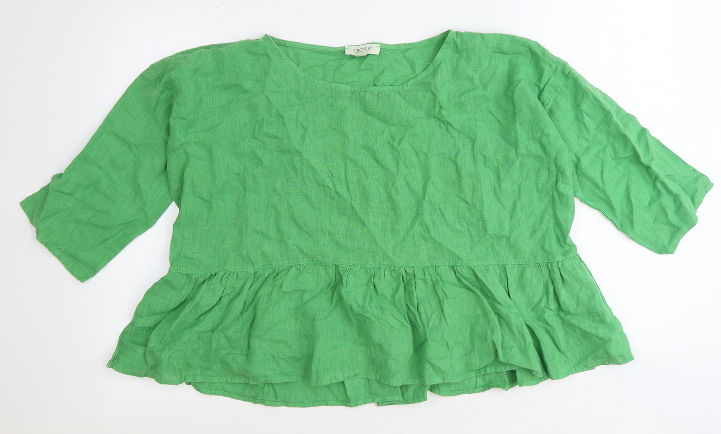 CROSSLEY Womens Green Flax Cropped Blouse Size S Round Neck