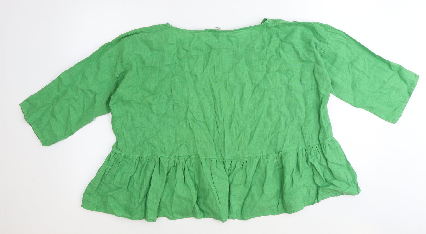 CROSSLEY Womens Green Flax Cropped Blouse Size S Round Neck