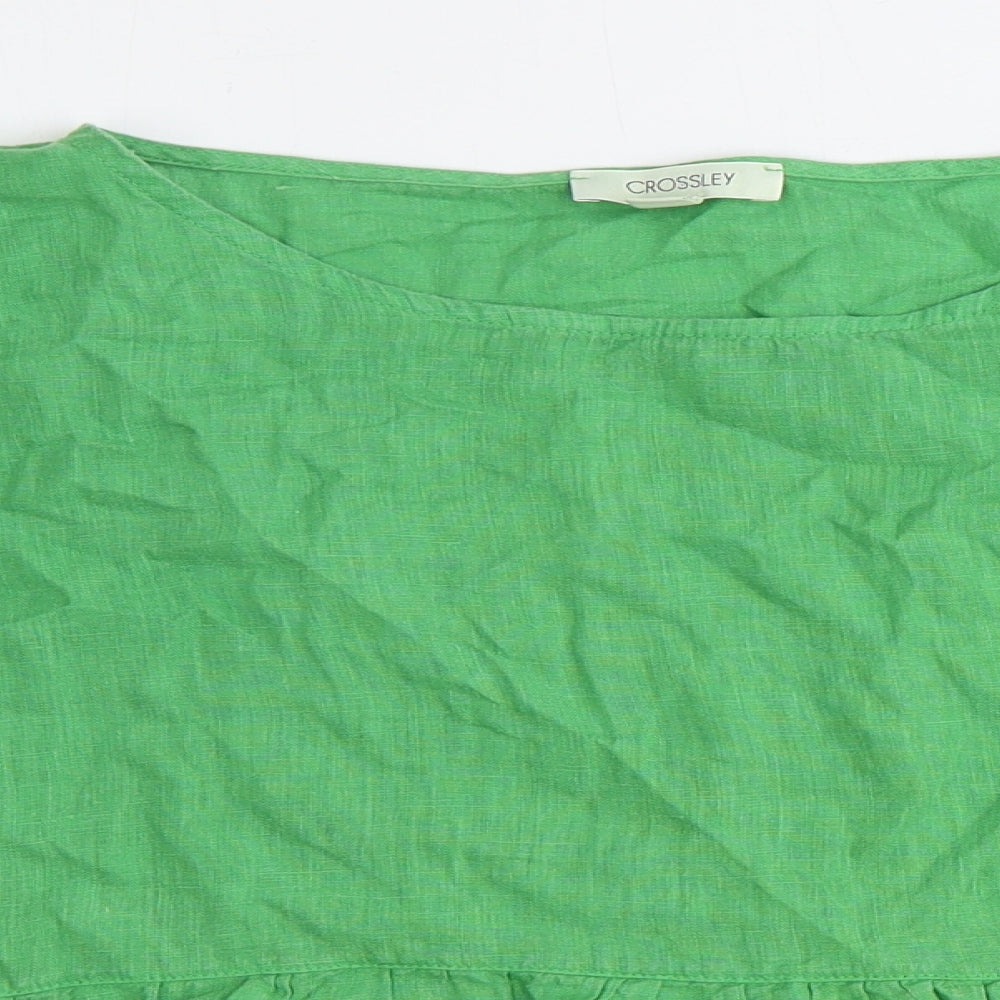 CROSSLEY Womens Green Flax Cropped Blouse Size S Round Neck