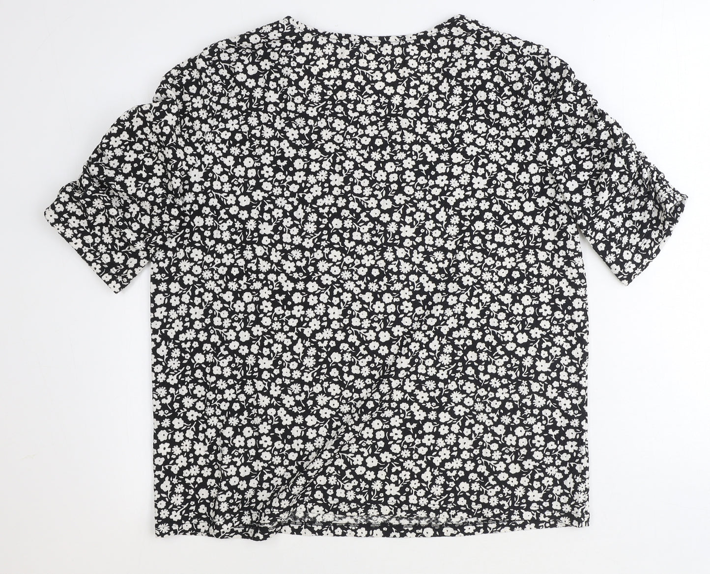 TU Womens Black Floral Polyester Basic T-Shirt Size 18 Scoop Neck