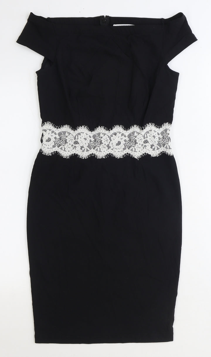 Paper Dolls Womens Black Viscose Pencil Dress Size 10 Off the Shoulder Zip - Lace Detail