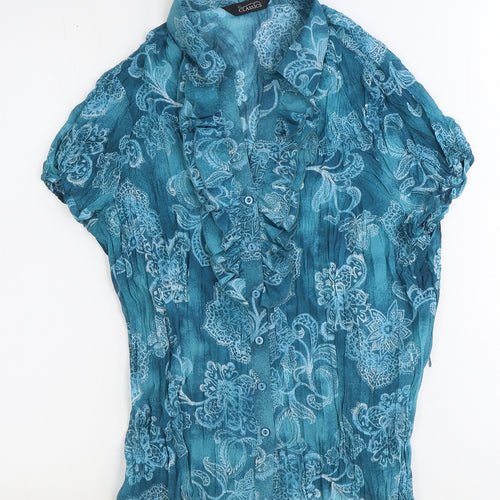 BHS Womens Blue Floral Polyester Basic Button-Up Size 18 Collared