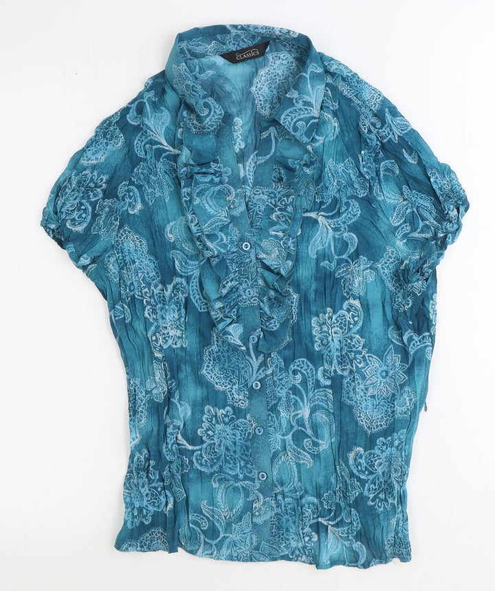 BHS Womens Blue Floral Polyester Basic Button-Up Size 18 Collared