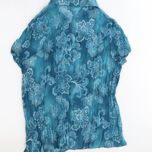 BHS Womens Blue Floral Polyester Basic Button-Up Size 18 Collared