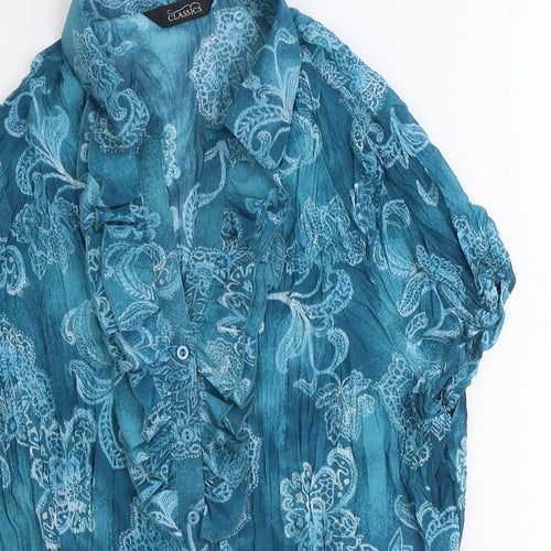 BHS Womens Blue Floral Polyester Basic Button-Up Size 18 Collared